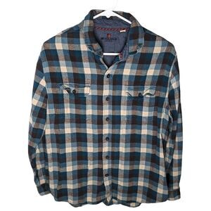 Woolrich Women's Check Plaid Flannel Shirt Button Up Blue Gray White Size Large